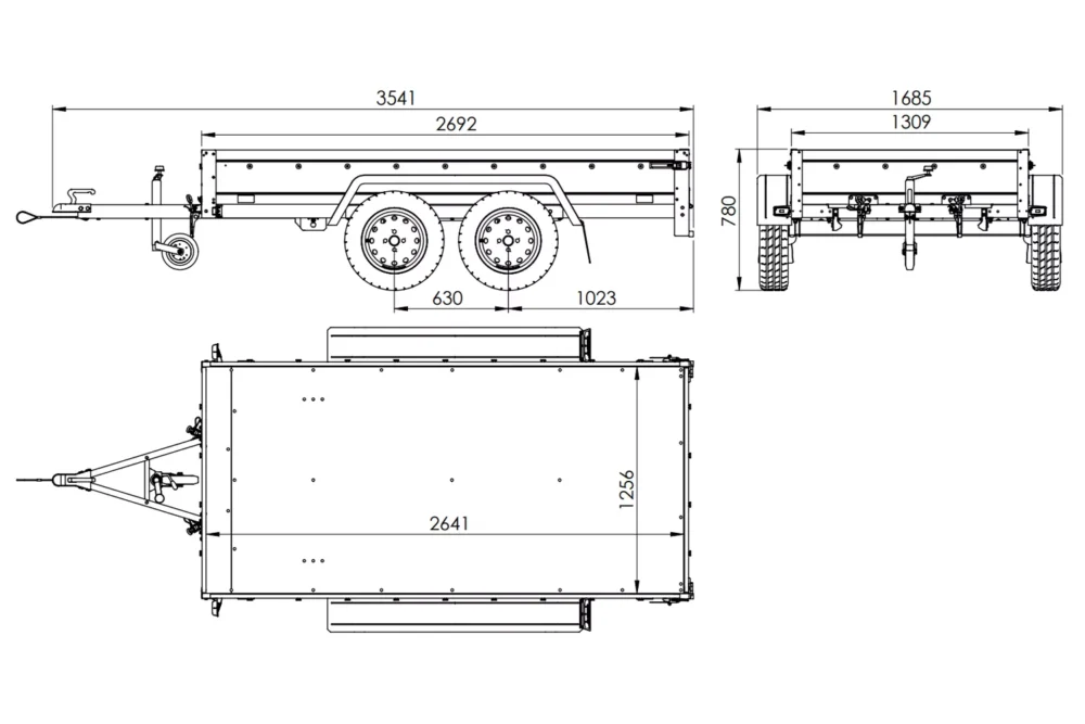 Anhänger mit zwei Achsen Garden Trailer 264/2 KIPP inkl. zusätzliche Bordwände und Flachplane-Neu