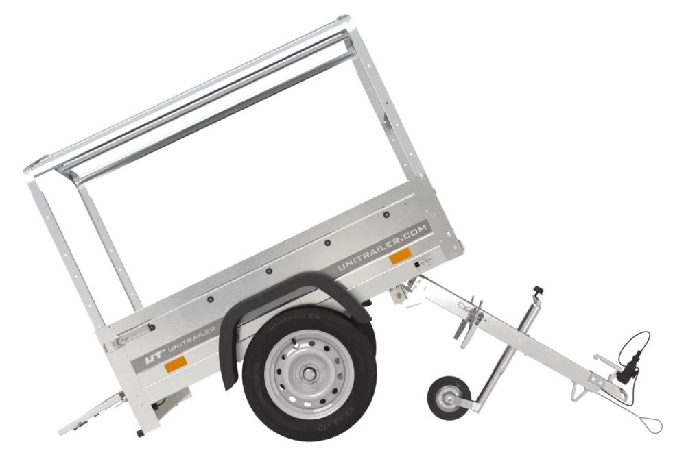 Anhänger 150 KIPP 150×106 cm [mit blauer Hochplane, Hochspriegel und Stützrad]-Neu