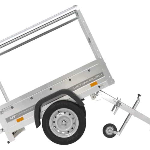 Anhänger 150 KIPP 150×106 cm [mit blauer Hochplane, Hochspriegel und Stützrad]-Neu