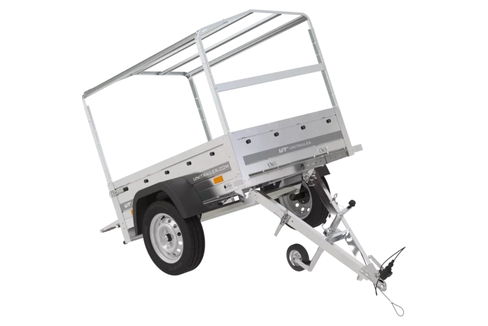 Anhänger 150 KIPP 150×106 cm [mit blauer Hochplane, Hochspriegel und Stützrad]-Neu