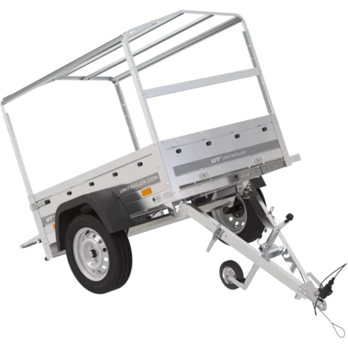 Anhänger 150 KIPP 150×106 cm [mit blauer Hochplane, Hochspriegel und Stützrad]-Neu