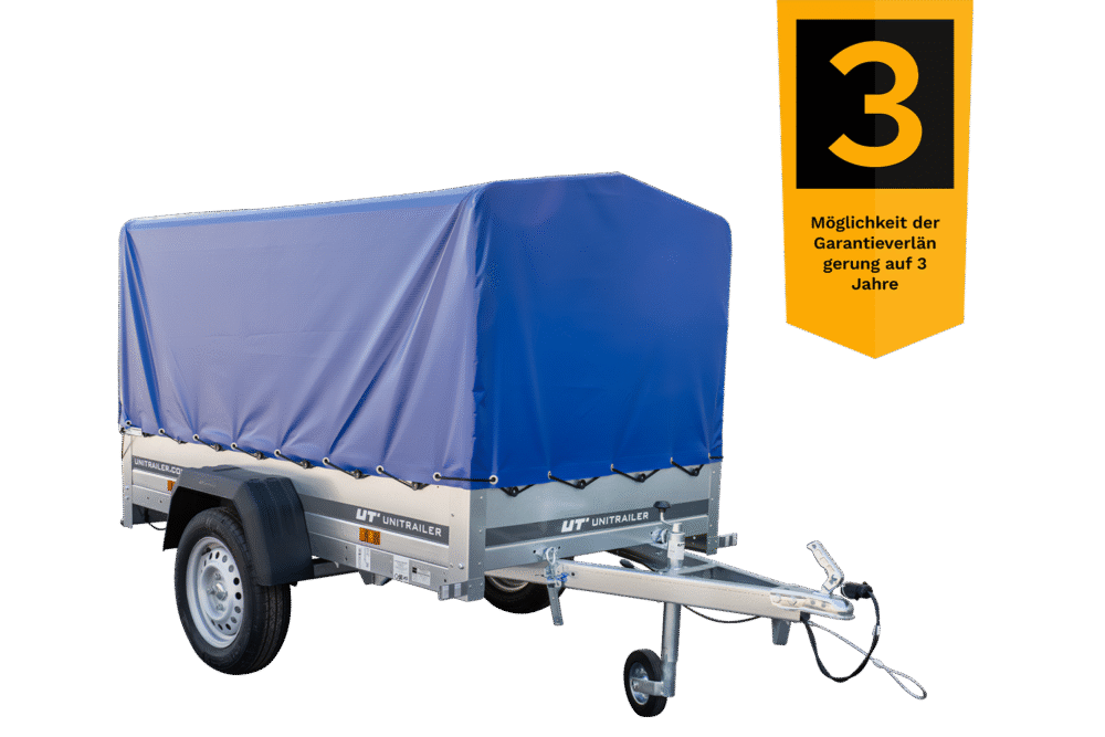 Anhänger Garden Trailer 200 KIPP 200×106 cm 750 kg [mit Hochspriegel, blauer Hochplane und Stützrad]-Neu