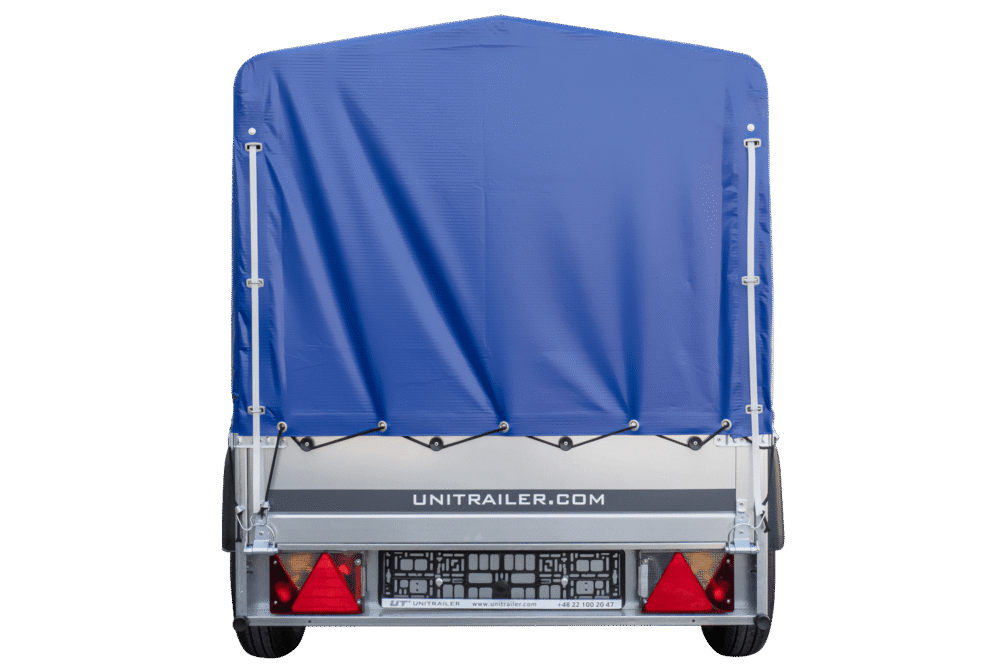 Anhänger Garden Trailer 200 KIPP 200×106 cm 750 kg [mit Hochspriegel, blauer Hochplane und Stützrad]-Neu