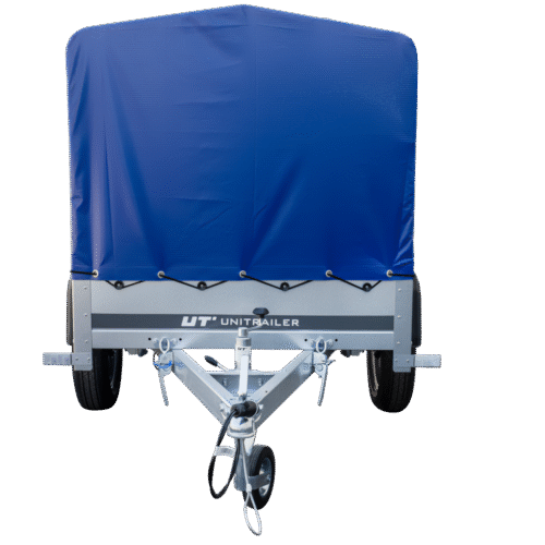 Anhänger Garden Trailer 200 KIPP 200×106 cm 750 kg [mit Hochspriegel, blauer Hochplane und Stützrad]-Neu