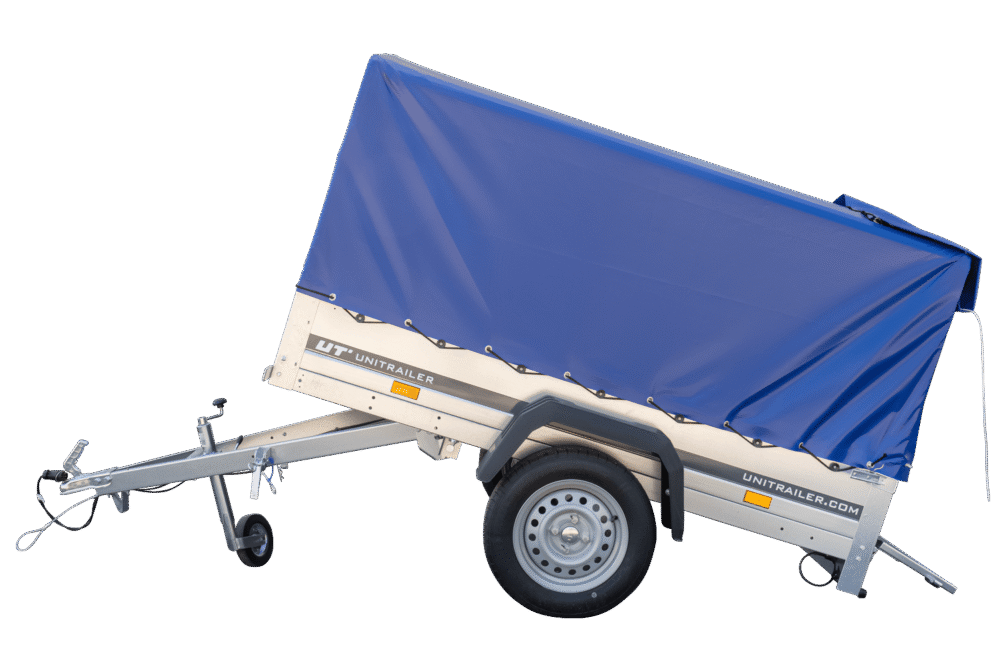 Anhänger Garden Trailer 200 KIPP 200×106 cm 750 kg [mit Hochspriegel, blauer Hochplane und Stützrad]-Neu