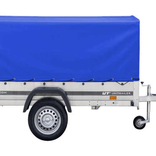 Auto Anhänger 230×125 Garden Trailer 230 KIPP Unitrailer 750 kg mit Stützrad, blauer Hochplane und Hochspriegel-Neu