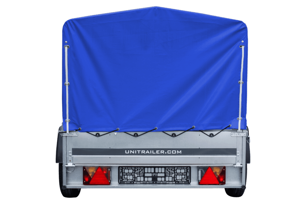 Auto Anhänger 230×125 Garden Trailer 230 KIPP Unitrailer 750 kg mit Stützrad, blauer Hochplane und Hochspriegel-Neu