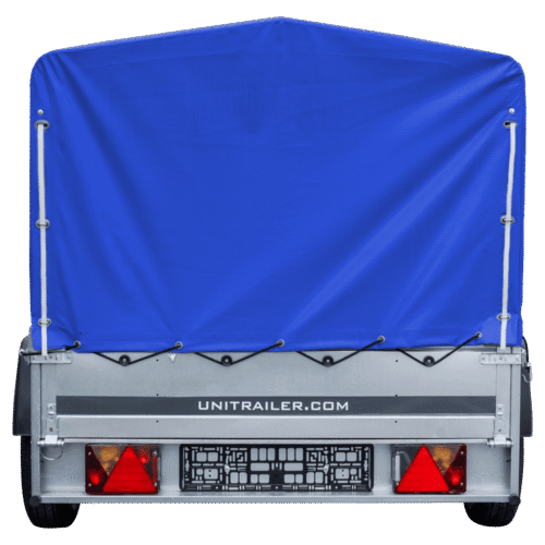 Auto Anhänger 230×125 Garden Trailer 230 KIPP Unitrailer 750 kg mit Stützrad, blauer Hochplane und Hochspriegel-Neu