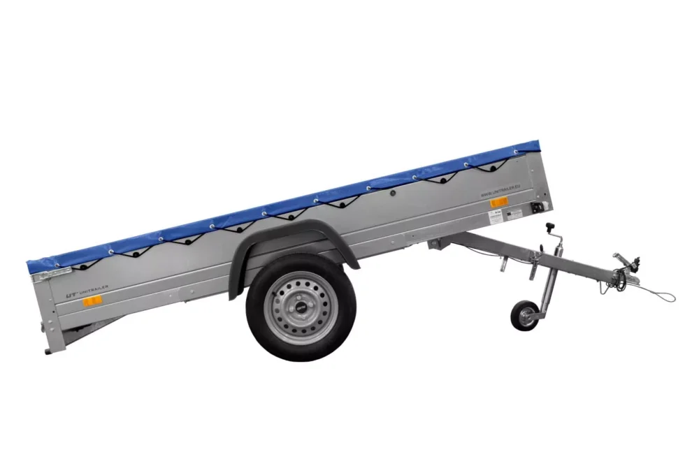 Einachs-tieflader Garden Trailer 264 Kipp Mit Stützrad, Querstreben Und Blauer Flachplane-Neu4 Einachs-tieflader Garden Trailer 264 Kipp Mit Stützrad, Querstreben Und Blauer Flachplane-Neu