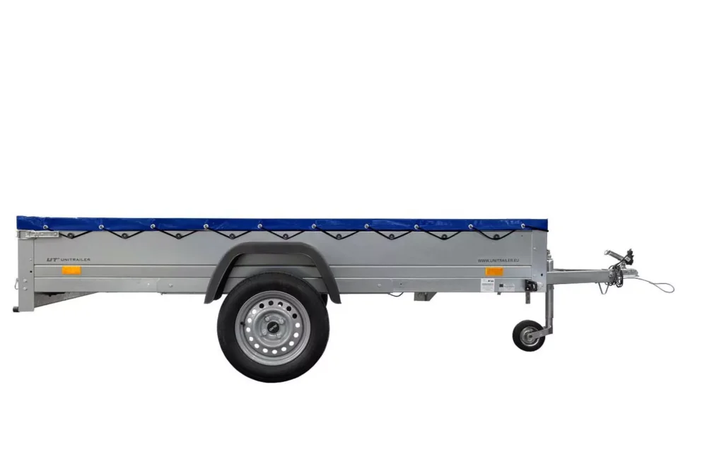 Einachs-tieflader Garden Trailer 264 Kipp Mit Stützrad, Querstreben Und Blauer Flachplane-Neu5 Einachs-tieflader Garden Trailer 264 Kipp Mit Stützrad, Querstreben Und Blauer Flachplane-Neu