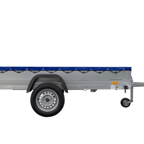 Einachs-tieflader Garden Trailer 264 Kipp Mit Stützrad, Querstreben Und Blauer Flachplane-Neu5 Einachs-tieflader Garden Trailer 264 Kipp Mit Stützrad, Querstreben Und Blauer Flachplane-Neu