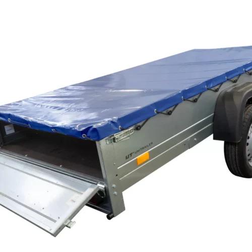 Einachs-tieflader Garden Trailer 264 Kipp Mit Stützrad, Querstreben Und Blauer Flachplane-Neu6 Einachs-tieflader Garden Trailer 264 Kipp Mit Stützrad, Querstreben Und Blauer Flachplane-Neu