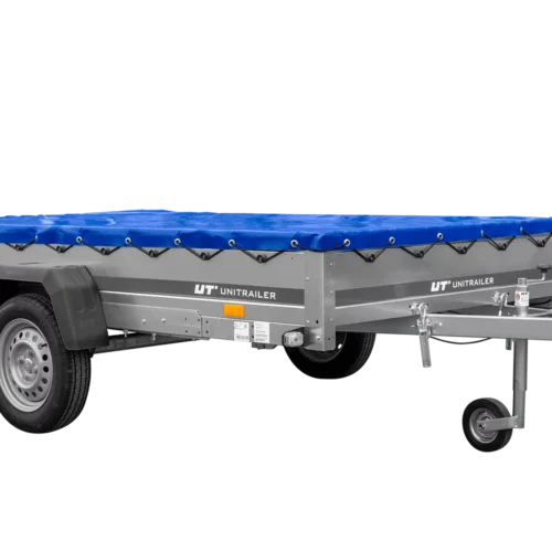Einachsanhänger 264×150 UNITRAILER GARDEN 265 KIPP mit einem Flachplanenträger und blauer Plane-Neu3 Einachsanhänger 264×150 UNITRAILER GARDEN 265 KIPP mit einem Flachplanenträger und blauer Plane-Neu