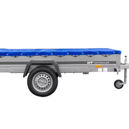Einachsanhänger 264×150 UNITRAILER GARDEN 265 KIPP mit einem Flachplanenträger und blauer Plane-Neu4 Einachsanhänger 264×150 UNITRAILER GARDEN 265 KIPP mit einem Flachplanenträger und blauer Plane-Neu