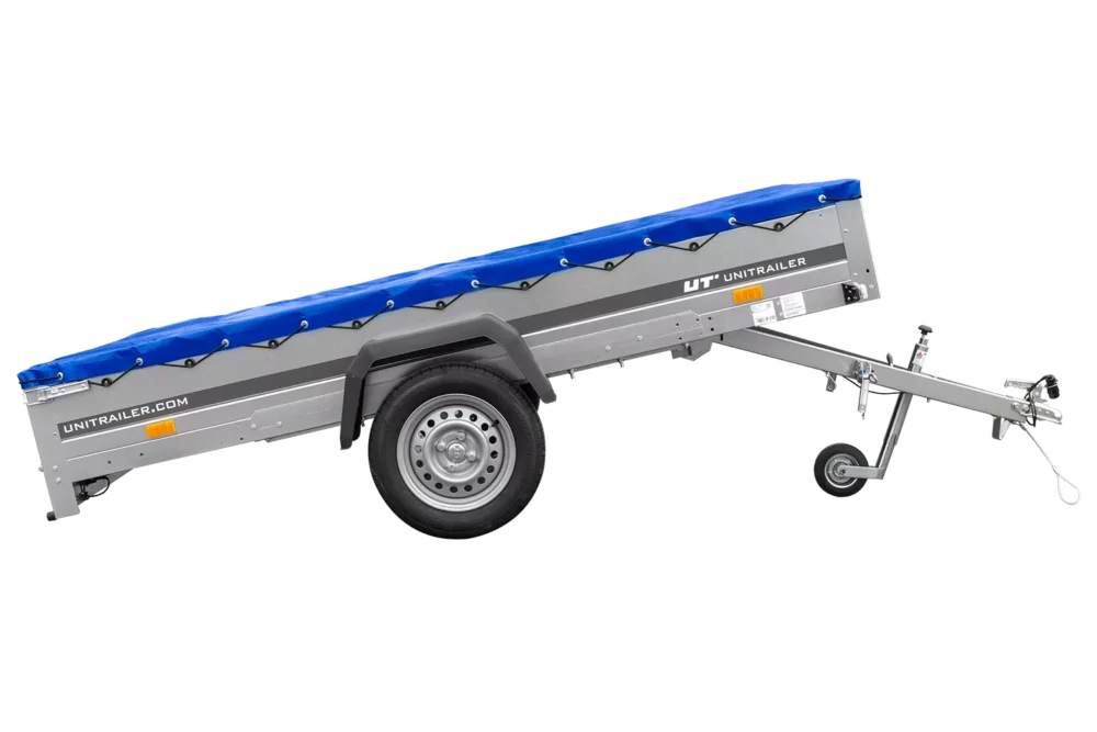Einachsanhänger 264×150 UNITRAILER GARDEN 265 KIPP mit einem Flachplanenträger und blauer Plane-Neu6 Einachsanhänger 264×150 UNITRAILER GARDEN 265 KIPP mit einem Flachplanenträger und blauer Plane-Neu