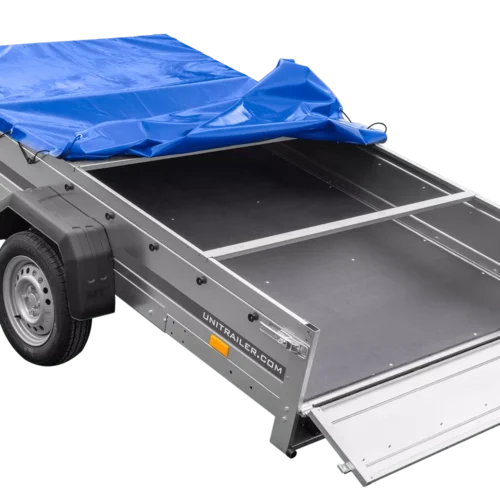 Einachsanhänger 264×150 UNITRAILER GARDEN 265 KIPP mit einem Flachplanenträger und blauer Plane-Neu7 Einachsanhänger 264×150 UNITRAILER GARDEN 265 KIPP mit einem Flachplanenträger und blauer Plane-Neu