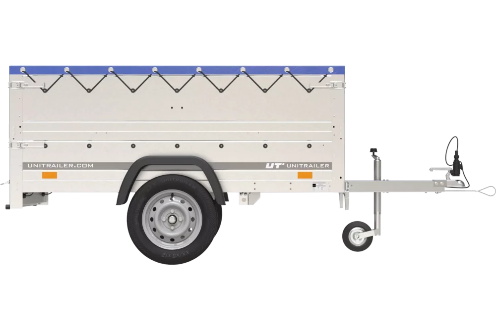 Gartenanhänger 200 Kipp mit Stützrad, zwei Seitenwänden, H-0-Rahmen und blauer Plane-Neu3 Gartenanhänger 200 Kipp mit Stützrad, zwei Seitenwänden, H-0-Rahmen und blauer Plane-Neu