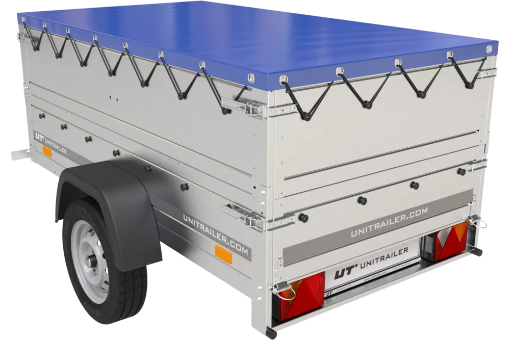 Gartenanhänger 200 Kipp mit Stützrad, zwei Seitenwänden, H-0-Rahmen und blauer Plane-Neu7 Gartenanhänger 200 Kipp mit Stützrad, zwei Seitenwänden, H-0-Rahmen und blauer Plane-Neu