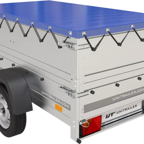 Gartenanhänger 200 Kipp mit Stützrad, zwei Seitenwänden, H-0-Rahmen und blauer Plane-Neu7 Gartenanhänger 200 Kipp mit Stützrad, zwei Seitenwänden, H-0-Rahmen und blauer Plane-Neu