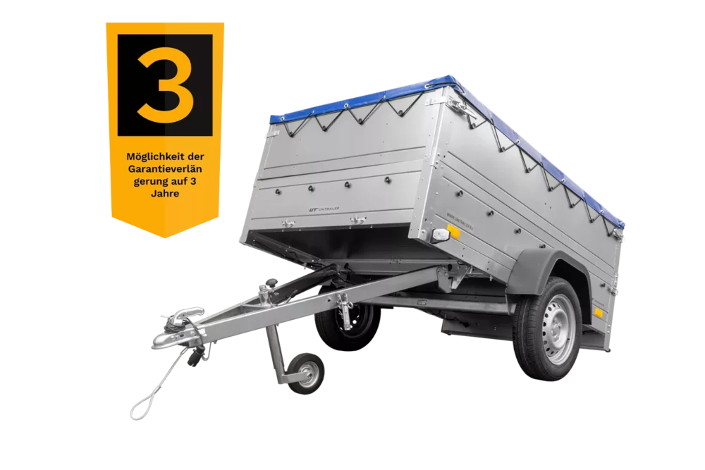 Kfz Anhänger 750 kg Garden Trailer 201 KIPP mit zusätzlichen Bordwänden, Stützrad und blauer Flachplane-Neu