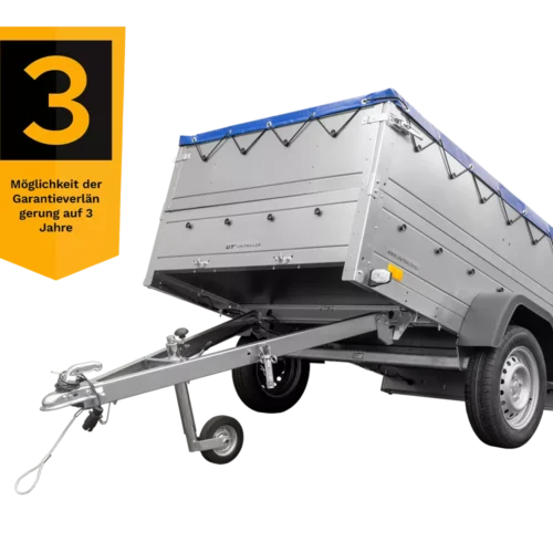 Kfz Anhänger 750 kg Garden Trailer 201 KIPP mit zusätzlichen Bordwänden, Stützrad und blauer Flachplane-Neu