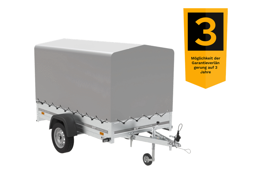 PKW Anhänger 230×125 Garden Trailer 230 KIPP Unitrailer 750 kg mit Stützrad, 110 cm hoher Plane und Hochspriegel-Neu