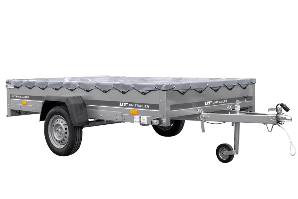 PKW Anhänger 264×150 Unitrailer Garden 265 KIPP mit Flachplanenträger und grauer Plane-Neu