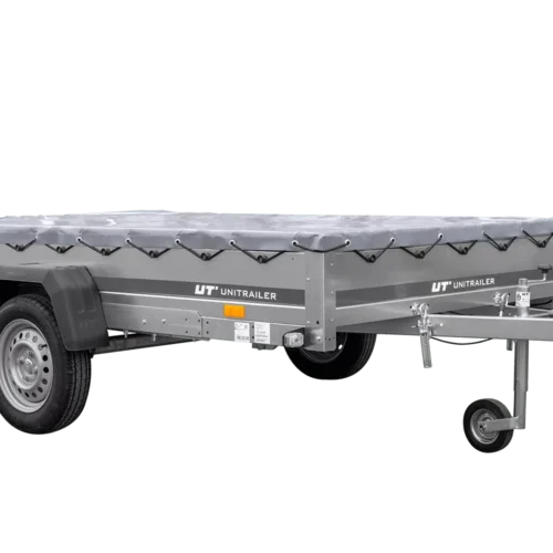 PKW Anhänger 264×150 Unitrailer Garden 265 KIPP mit Flachplanenträger und grauer Plane-Neu