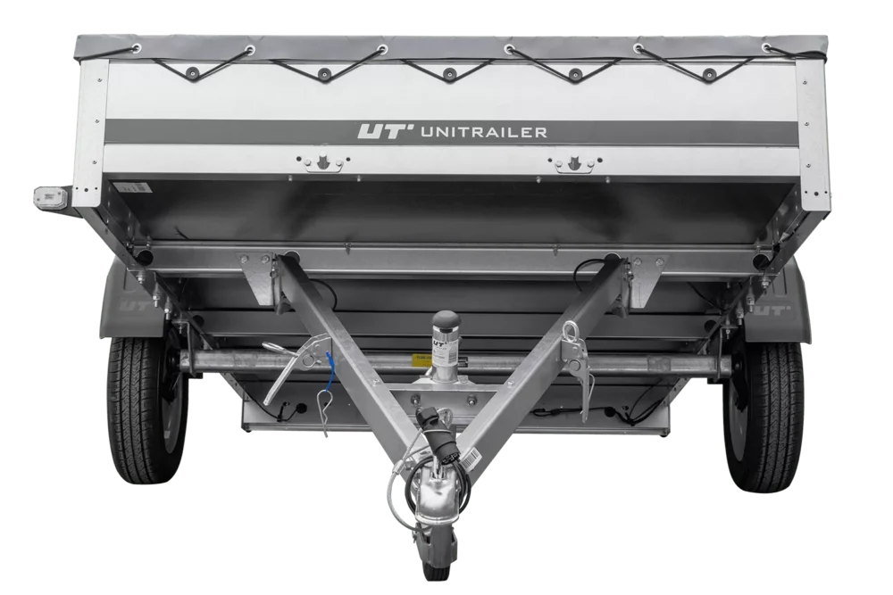 PKW Anhänger 264×150 Unitrailer Garden 265 KIPP mit Flachplanenträger und grauer Plane-Neu