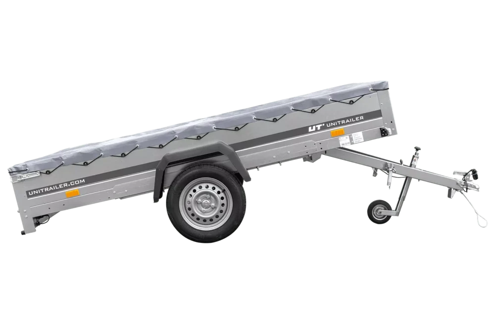 PKW Anhänger 264×150 Unitrailer Garden 265 KIPP mit Flachplanenträger und grauer Plane-Neu