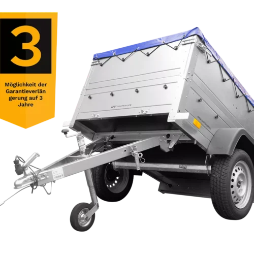 Pkw Anhänger Neu Garden Trailer 150 KIPP mit zusätzlichen Bordwänden, Stützrad und blauer Flachplane-Neu