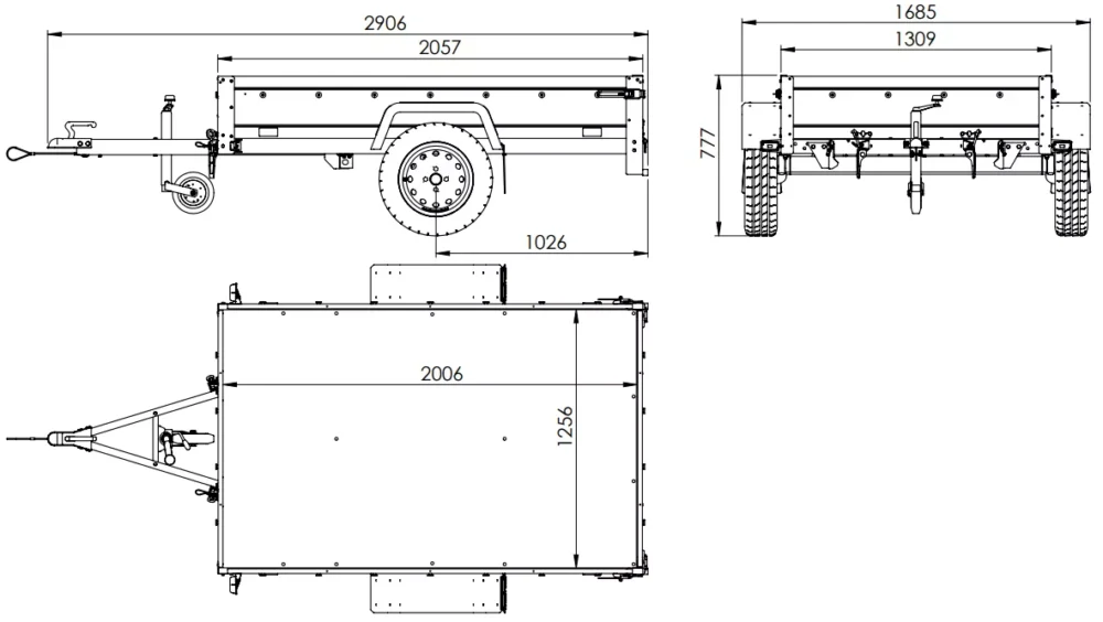 Pkw Anhänger kippbar 750 kg Garden Trailer 201 KIPP mit zusätzlichen Bordwänden, Stützrad und grauer Flachplane-Neu