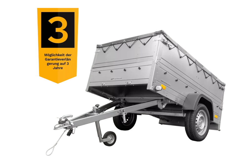 Pkw Anhänger kippbar 750 kg Garden Trailer 201 KIPP mit zusätzlichen Bordwänden, Stützrad und grauer Flachplane-Neu
