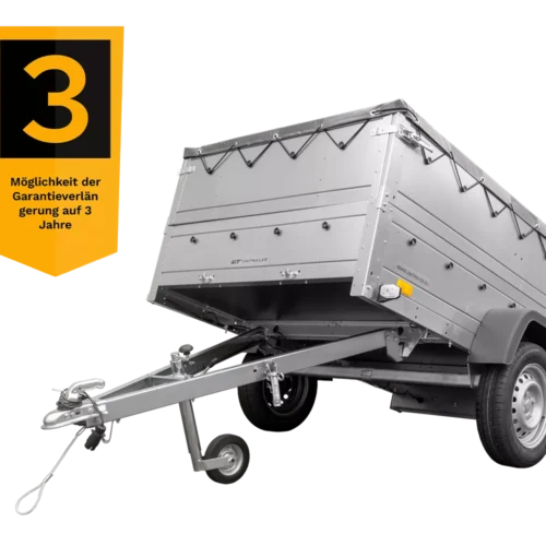 Pkw Anhänger kippbar 750 kg Garden Trailer 201 KIPP mit zusätzlichen Bordwänden, Stützrad und grauer Flachplane-Neu
