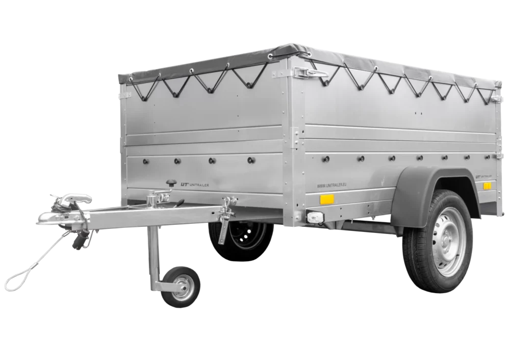 Pkw Anhänger kippbar 750 kg Garden Trailer 201 KIPP mit zusätzlichen Bordwänden, Stützrad und grauer Flachplane-Neu