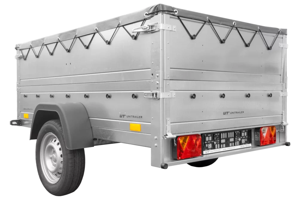 Pkw Anhänger kippbar 750 kg Garden Trailer 201 KIPP mit zusätzlichen Bordwänden, Stützrad und grauer Flachplane-Neu