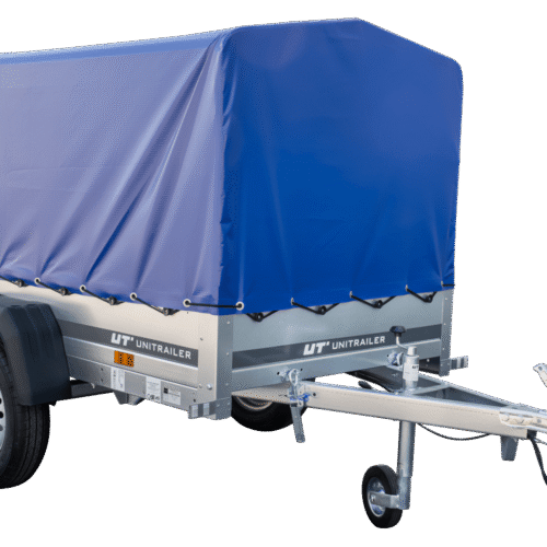 Anhänger Garden Trailer 200 KIPP 200×106 cm 750 kg [mit Hochspriegel, blauer Hochplane und Stützrad]-Neu