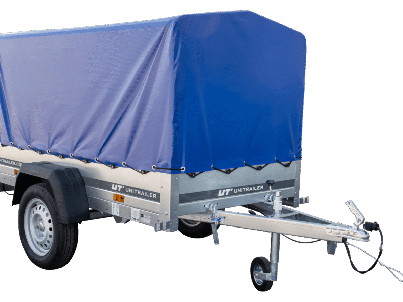 Anhänger Garden Trailer 200 KIPP 200×106 cm 750 kg [mit Hochspriegel, blauer Hochplane und Stützrad]-Neu