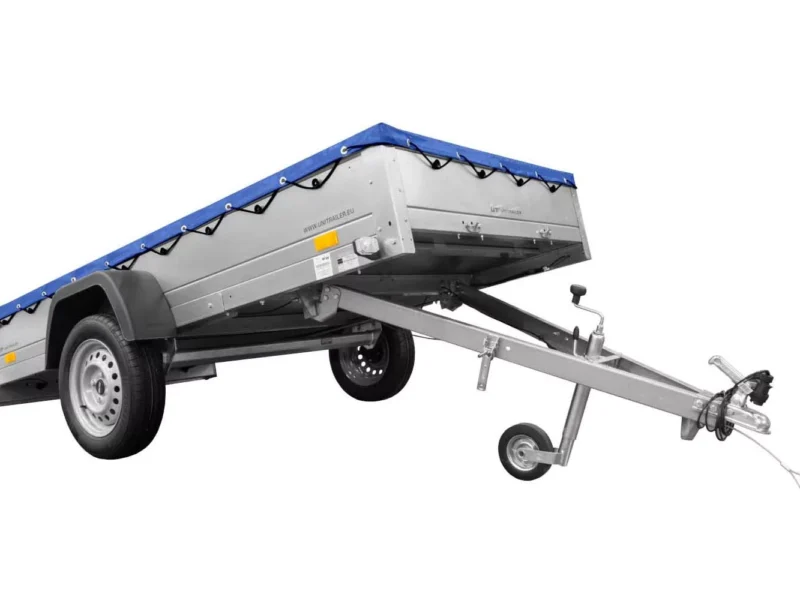 Einachs-tieflader Garden Trailer 264 Kipp Mit Stützrad, Querstreben Und Blauer Flachplane-Neu