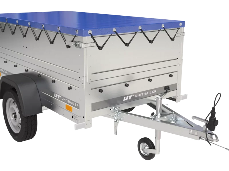 Gartenanhänger 200 Kipp mit Stützrad, zwei Seitenwänden, H-0-Rahmen und blauer Plane-Neu