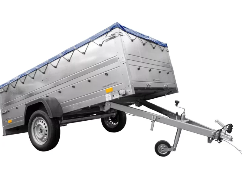Großer Anhänger 750 kg Garden Trailer 264 KIPP mit Bordwandaufsatz [zusätzliche 40 cm], Stützrad und blauer Flachplane-Neu