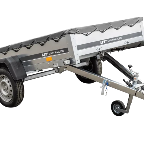 Kipper Pkw Anhänger Garden Trailer 230 KIPP [230 cm x 125 cm] mit Flachplane, Stützrad und Planenträger-Neu