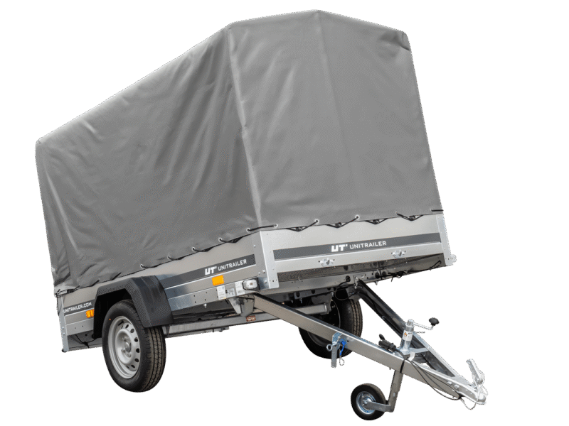 PKW Anhänger 230×125 Garden Trailer 230 KIPP Unitrailer 750 kg mit Stützrad, 110 cm hoher Plane und Hochspriegel-Neu