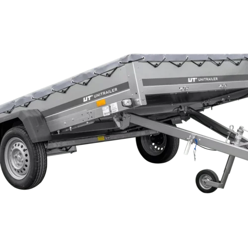 PKW Anhänger 264×150 Unitrailer Garden 265 KIPP mit Flachplanenträger und grauer Plane-Neu