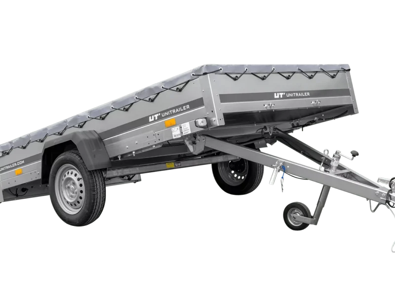 PKW Anhänger 264×150 Unitrailer Garden 265 KIPP mit Flachplanenträger und grauer Plane-Neu